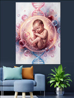 Balon İçinde ve DNA ve Pembe ve Uyuyan Bebek Kanvas Tablo