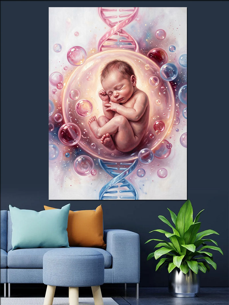 Balon İçinde ve DNA ve Pembe ve Uyuyan Bebek Kanvas Tablo
