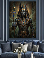 Asalı ve Zırhlı ve Anubis Tanrısı Heykeli Kanvas Tablo