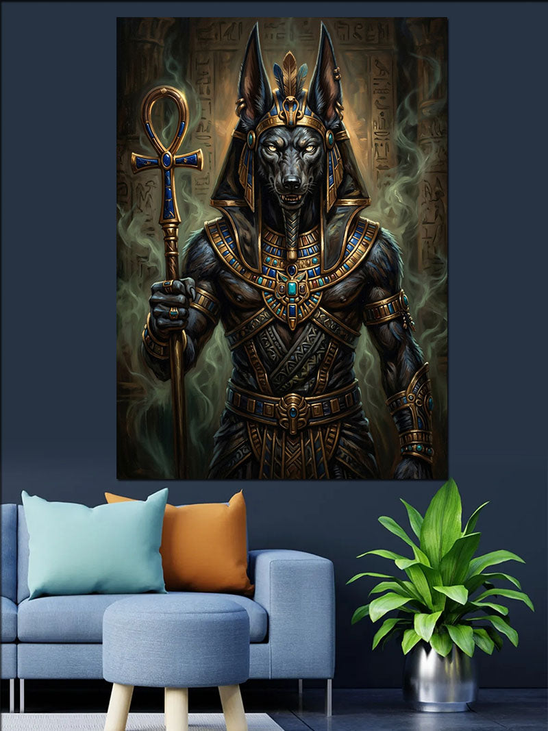 Asalı ve Zırhlı ve Anubis Tanrısı Heykeli Kanvas Tablo