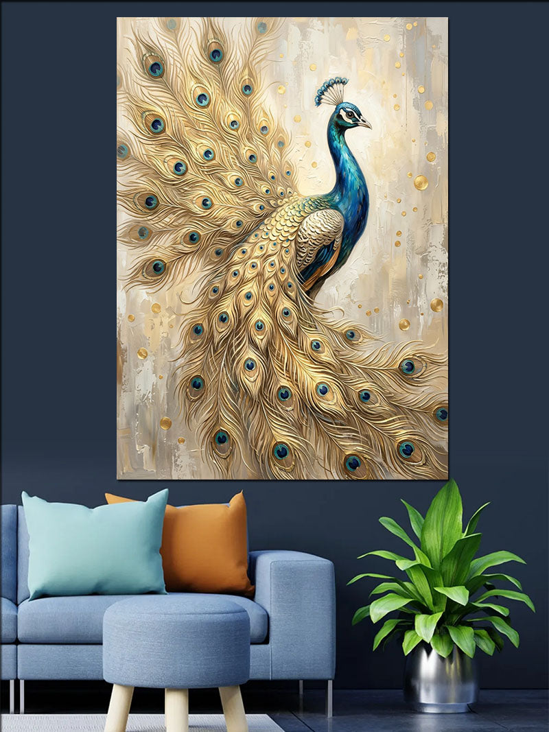 Kuyruğu Açık Mavi ve Beyaz Tavus Kuşu Kanvas Tablo