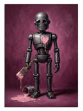 Pembe boyalı ve kalpli ve fırçalı ve kovayla robot