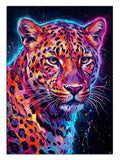 Neon renkli ve desenli leopar baş portresi