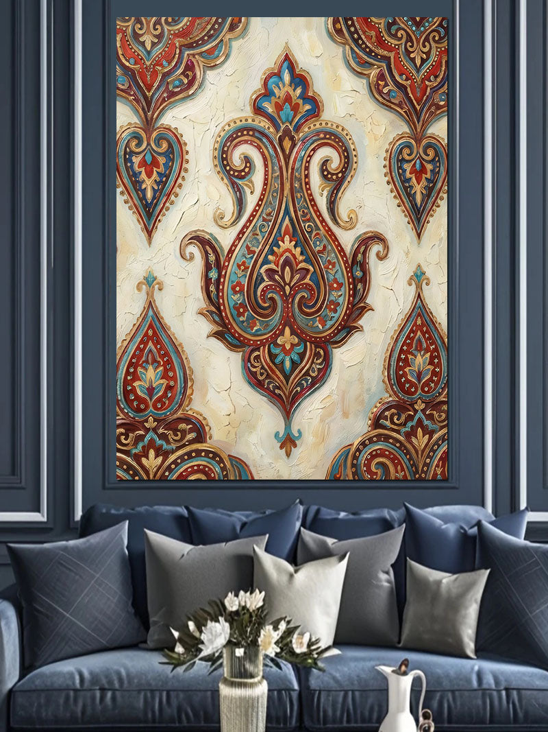 Paisley ve Desenli ve Kumaş Dokulu Kanvas Tablo