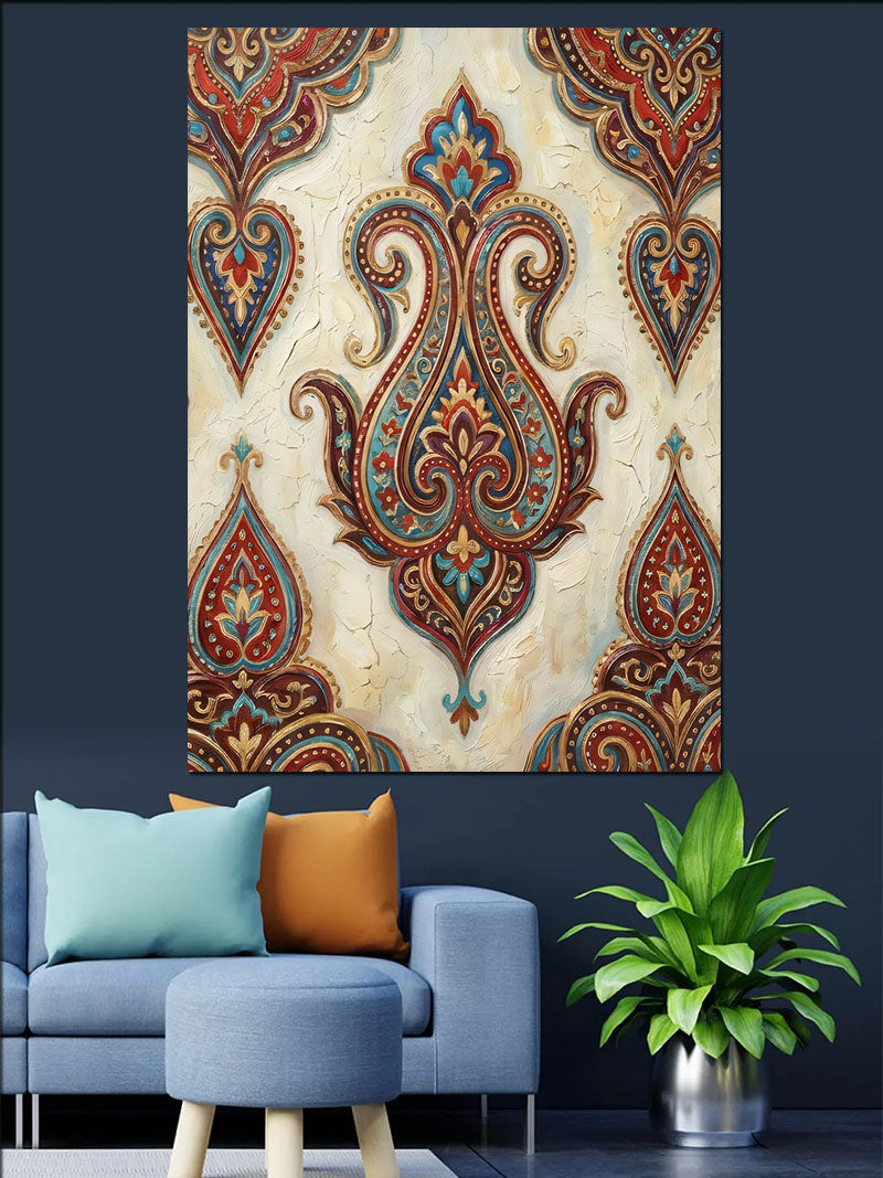 Paisley ve Desenli ve Kumaş Dokulu Kanvas Tablo