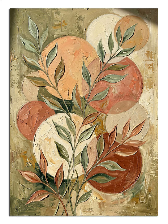 Turuncu ve bej daireli ve yapraklı ve kabartma soyut