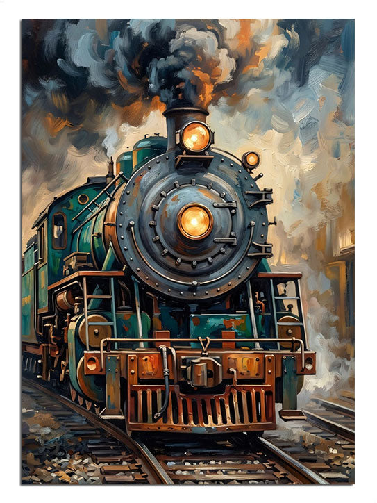 Kara tren ve dumanlı ve eski ve buharlı tren