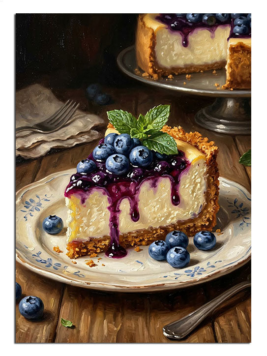 Masada yaban mersinli ve soslu cheesecake dilimi