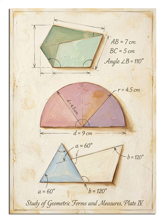 Geometrik şekiller ve ölçüleri ve eski kağıt ve eskiz