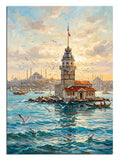 Kız Kulesi ve martılı ve deniz ve şehir ve İstanbul manzarası