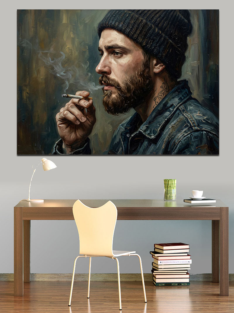 Bereli Ve Sigara İçen Adam Kanvas Tablo