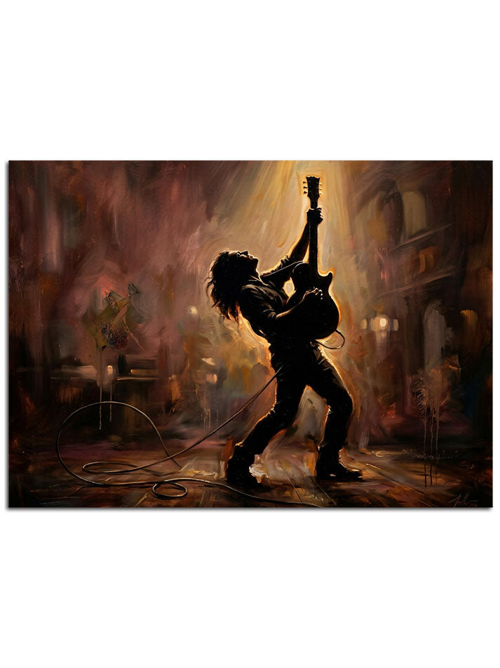 Sahne ışığında rock yıldızı karesi.