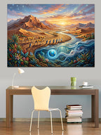 Dağlar Arasından Akan Işıklı Nehir Kanvas Tablo