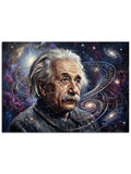 Galaksi temalı sanatsal Einstein portresi.