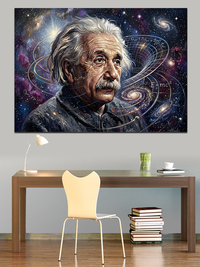 Yıldızlar Arasında Albert Einstein Portresi Kanvas Tablo