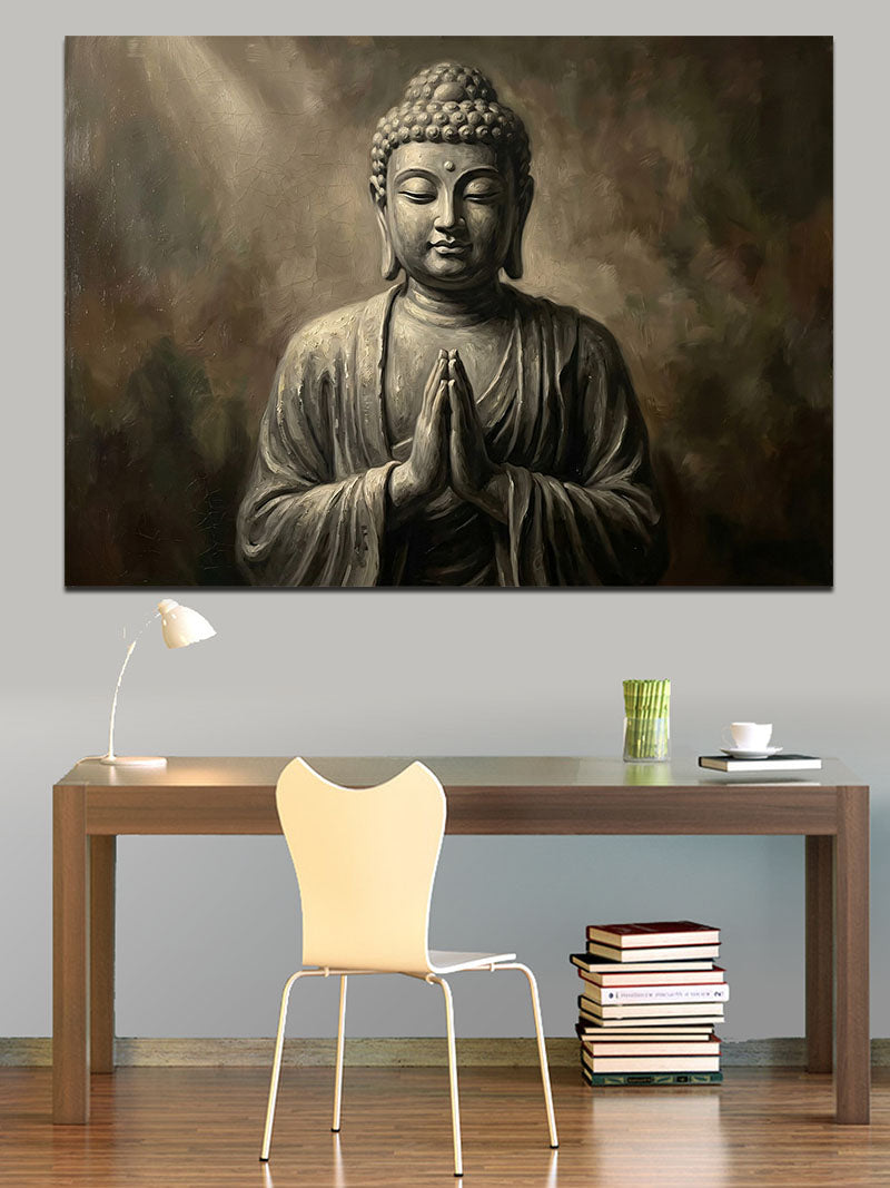 Meditasyon Yapan Taş Budha Heykeli Kanvas Tablo