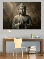 Meditasyon Yapan Taş Budha Heykeli Kanvas Tablo