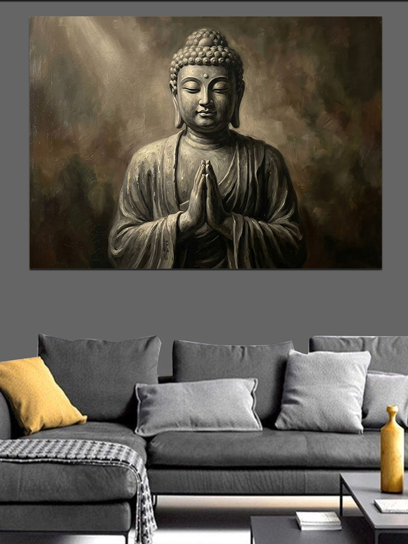 Meditasyon Yapan Taş Budha Heykeli Kanvas Tablo