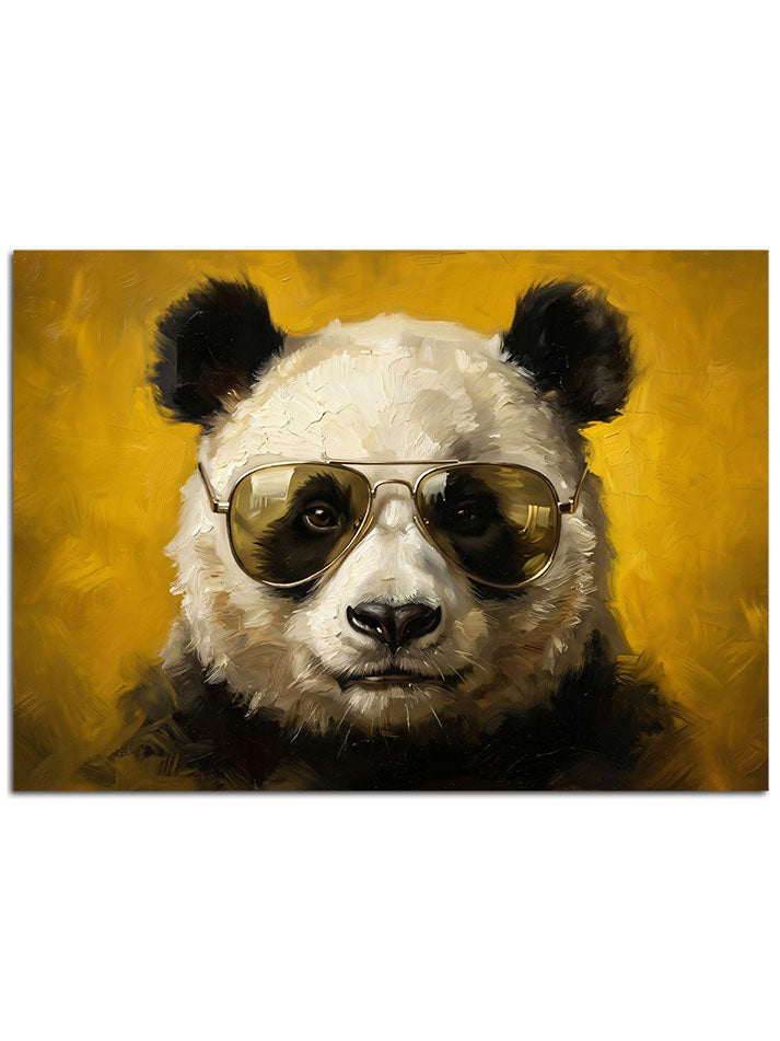 Sarı arka planda havalı panda.