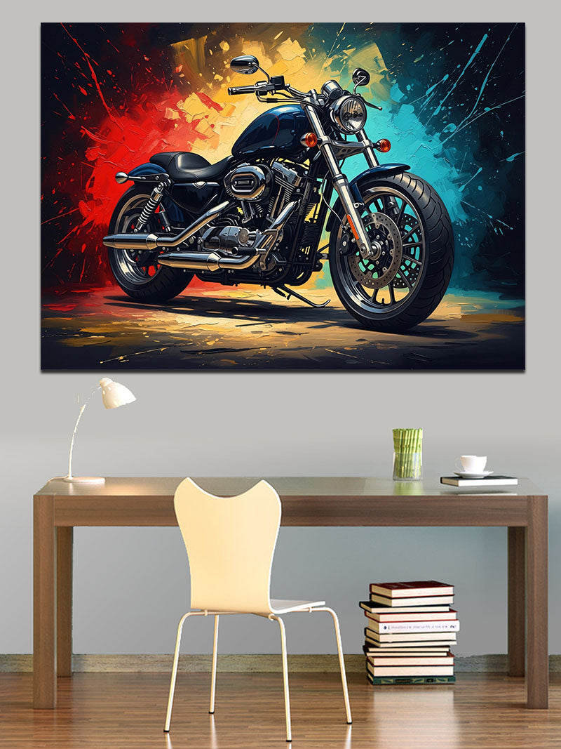 Renkli Sıçramalı Modern Motosiklet Tablosu Kanvas Tablo