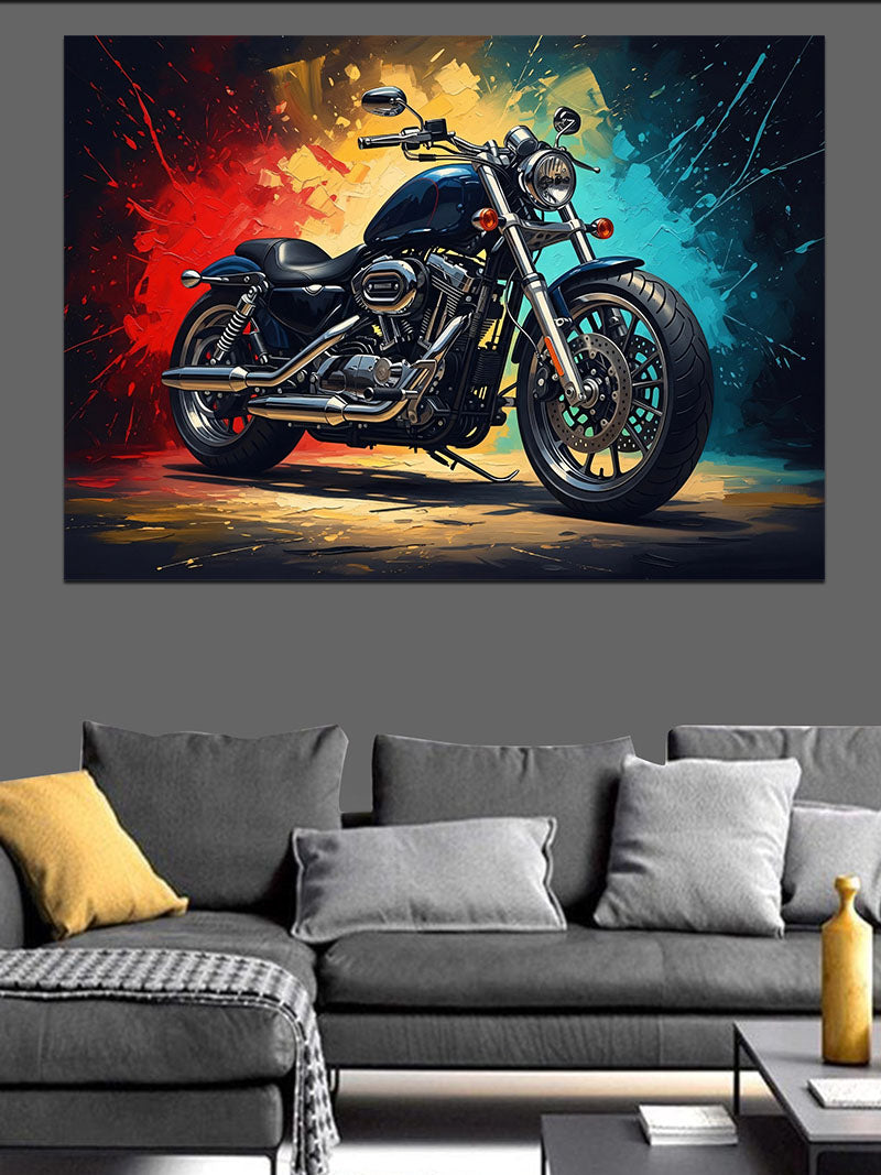 Renkli Sıçramalı Modern Motosiklet Tablosu Kanvas Tablo