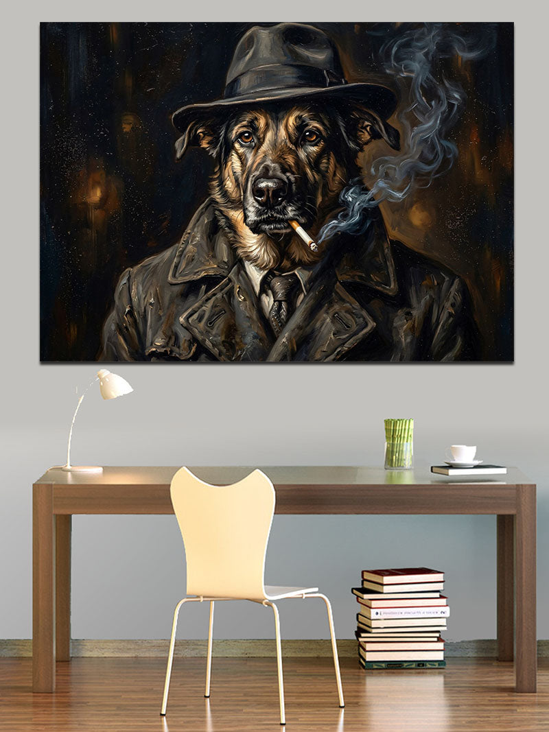 Şapkalı Ve Ceketli Karizmatik Köpek Kanvas Tablo