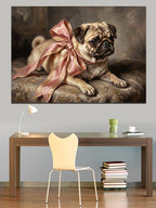 Pembe Kurdeleli Ve Masum Pug Kanvas Tablo