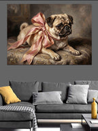 Pembe Kurdeleli Ve Masum Pug Kanvas Tablo