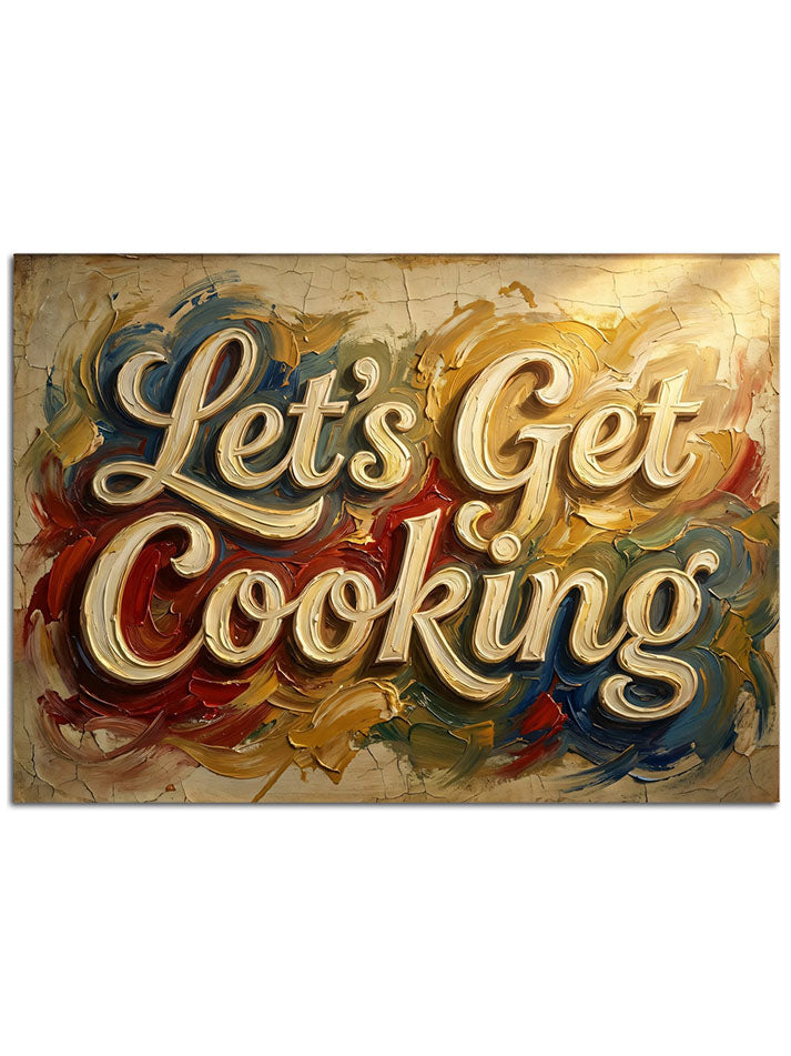 "Let's Get Cooking" yazılı şık pano.