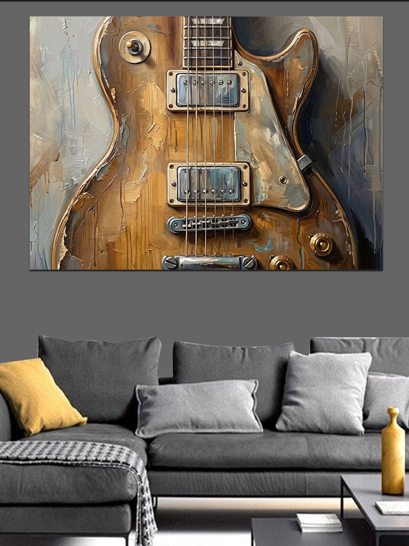 Eskitme Dokulu Klasik Gitar Gövdesi Kanvas Tablo