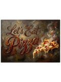 "Let's Eat Pizza" yazılı mutfak tablosu.