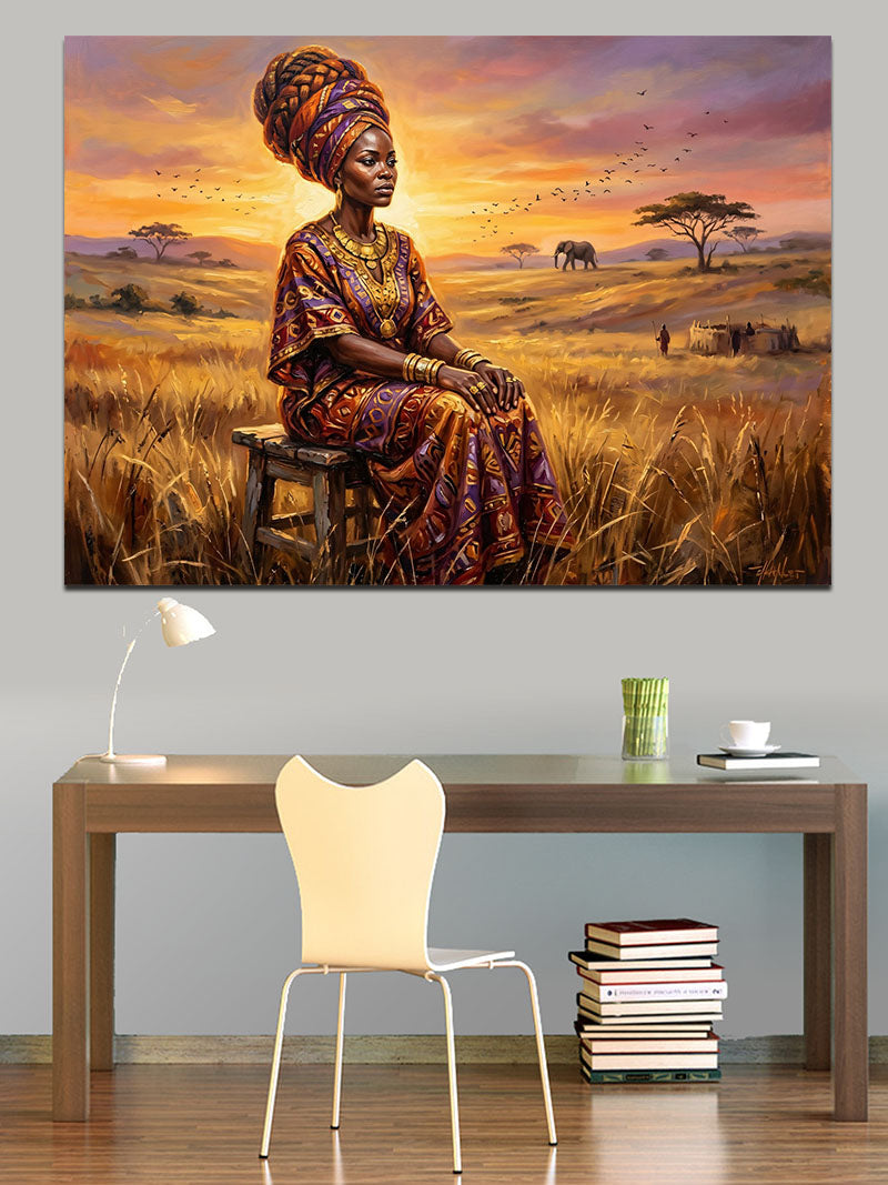 Afrika Savanlarında Oturan Etnik Kadın Kanvas Tablo