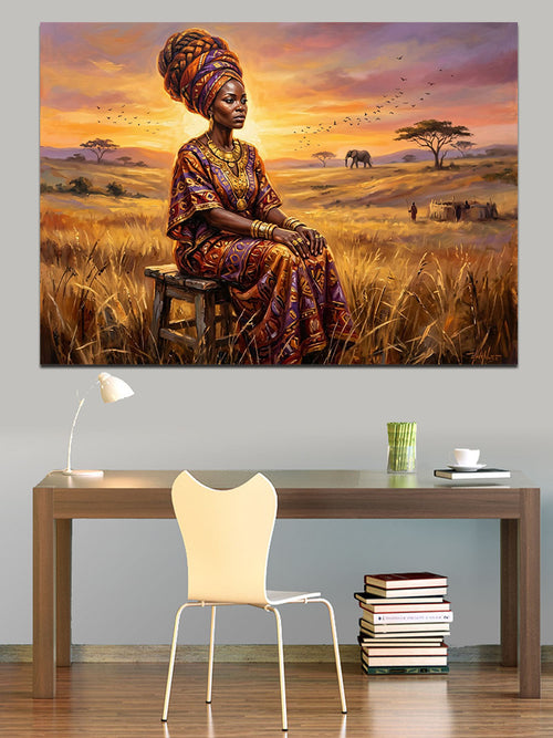 Afrika Savanlarında Oturan Etnik Kadın Kanvas Tablo