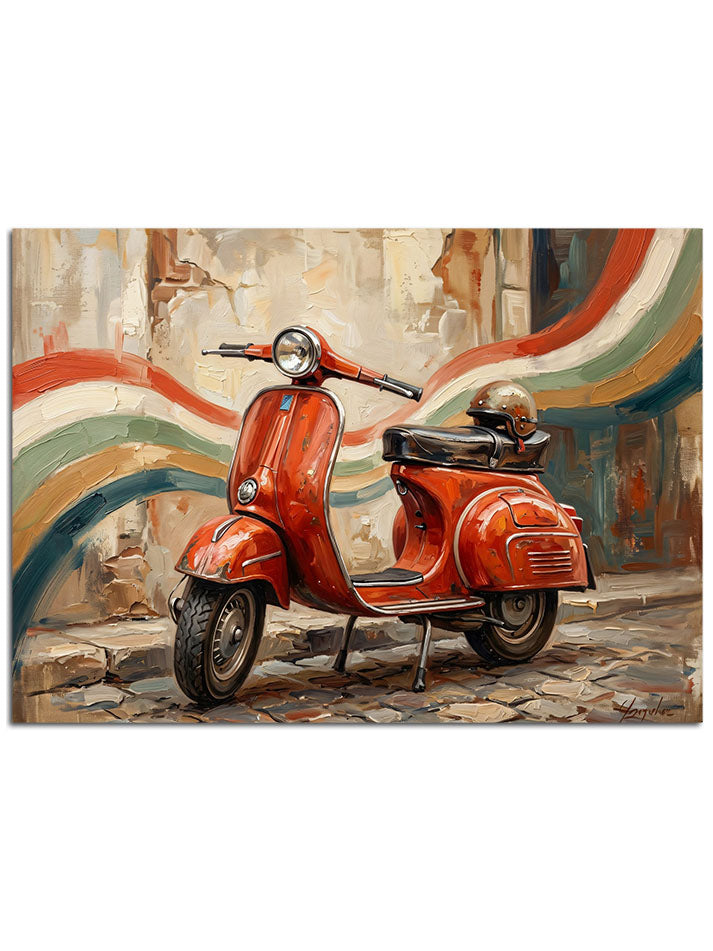 Duvar önünde nostaljik italyan motoru.