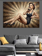 Yıldız Fonlu Retro Pin-Up Kadın Kanvas Tablo