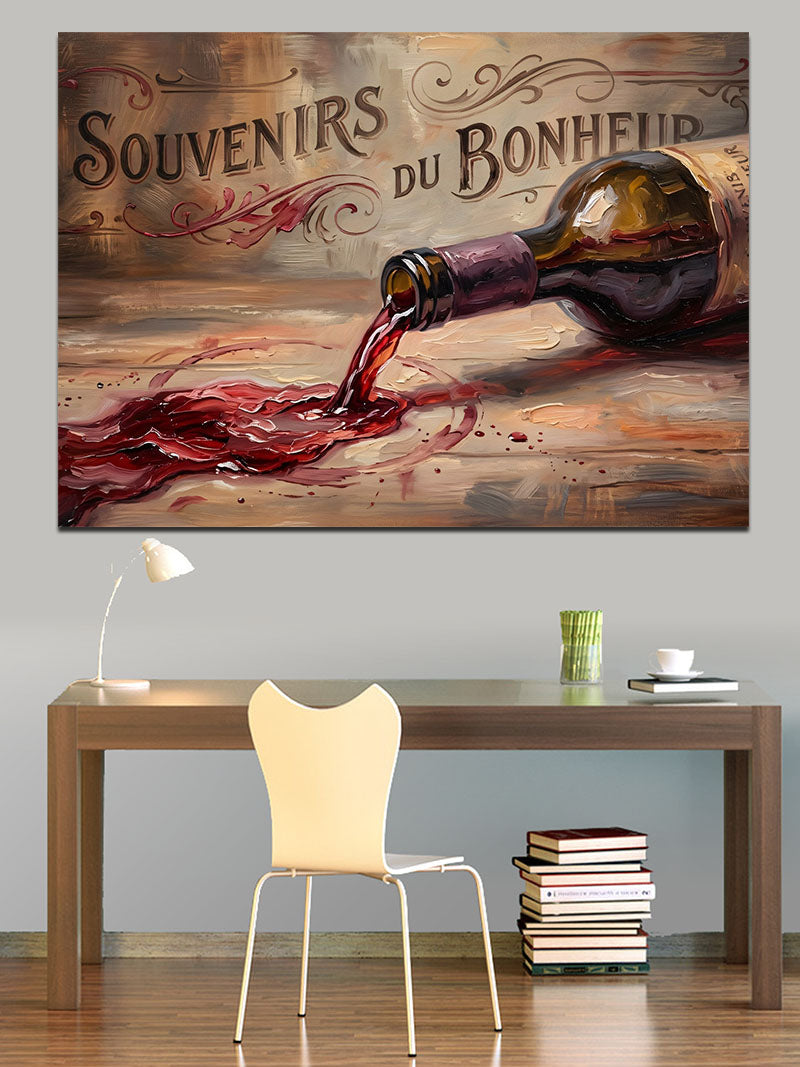 Kırmızı Şarap Ve Şişe Kolajı Kanvas Tablo