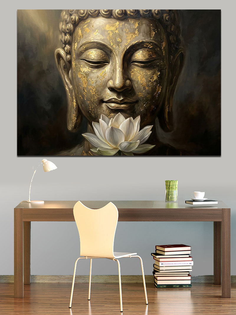 Altın Işıklı Ve Meditasyonlu Budha Kanvas Tablo