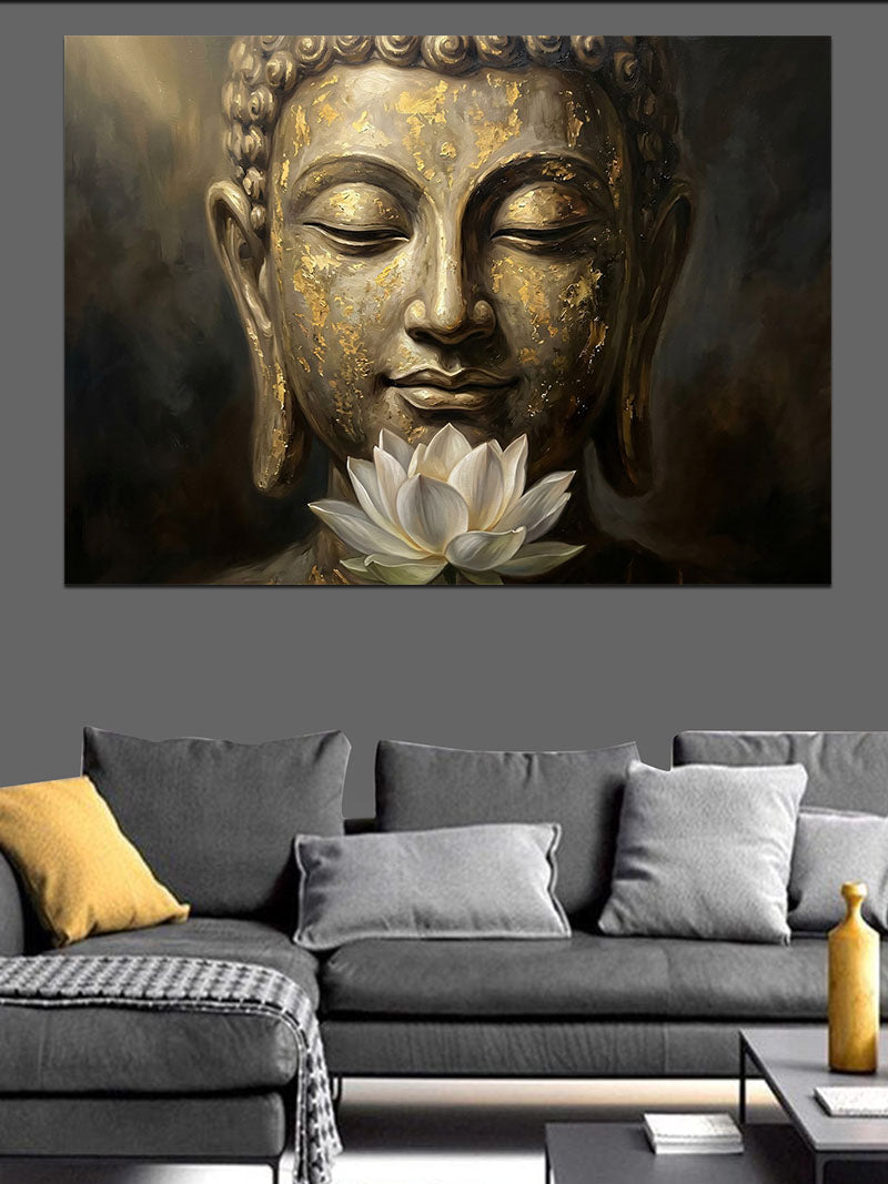 Altın Işıklı Ve Meditasyonlu Budha Kanvas Tablo