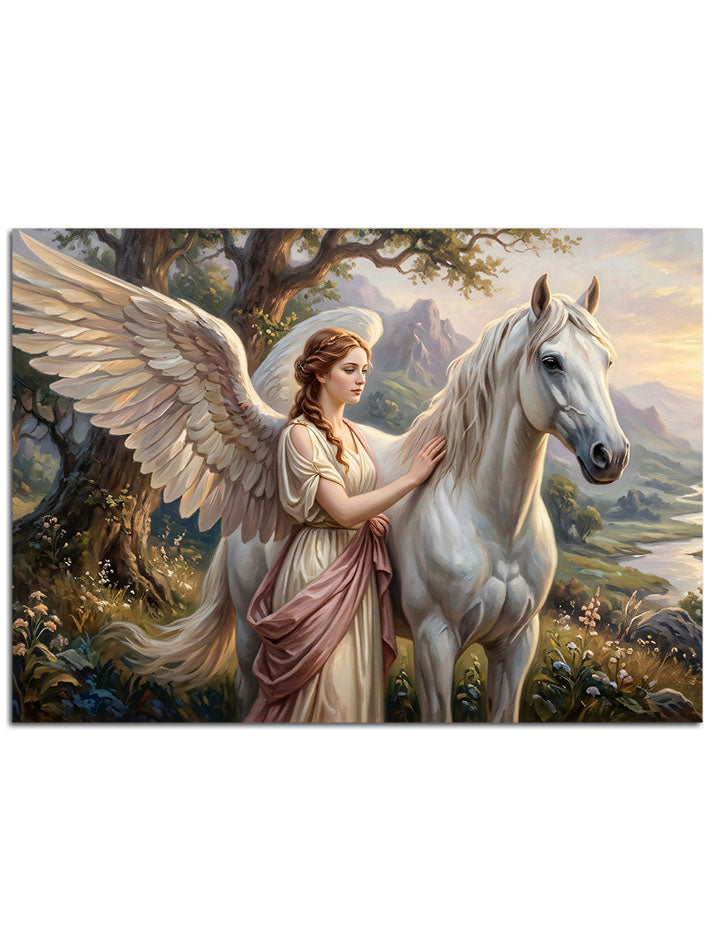 Mitolojik pegasus ve koruyucu melek.