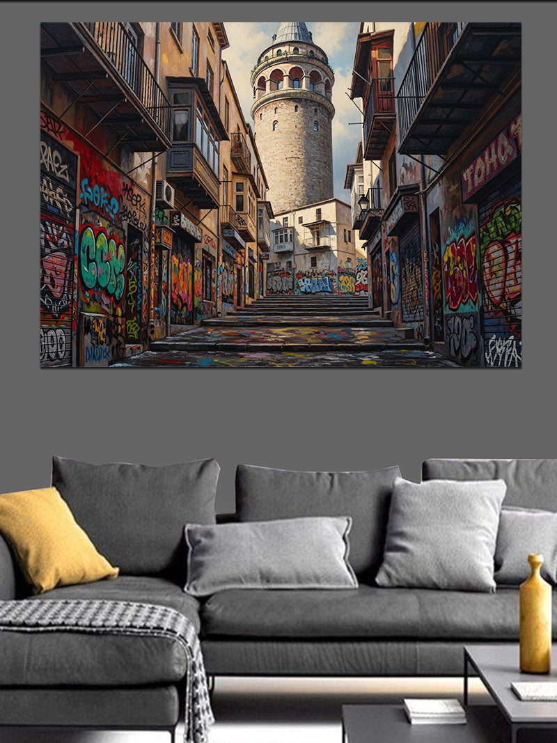 İstanbul Galata Kulesi Sokak Manzarası Kanvas Tablo