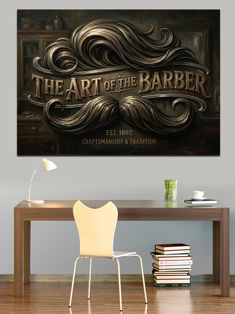 The Art of Barber Tipografi Kanvas Tablo