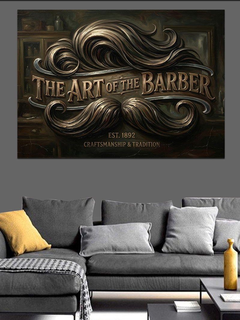 The Art of Barber Tipografi Kanvas Tablo