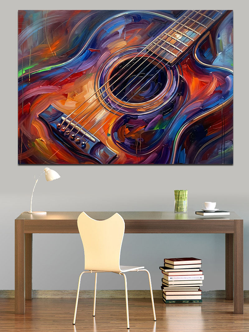 Renk Patlamalı Akustik Gitar Tablosu Kanvas Tablo