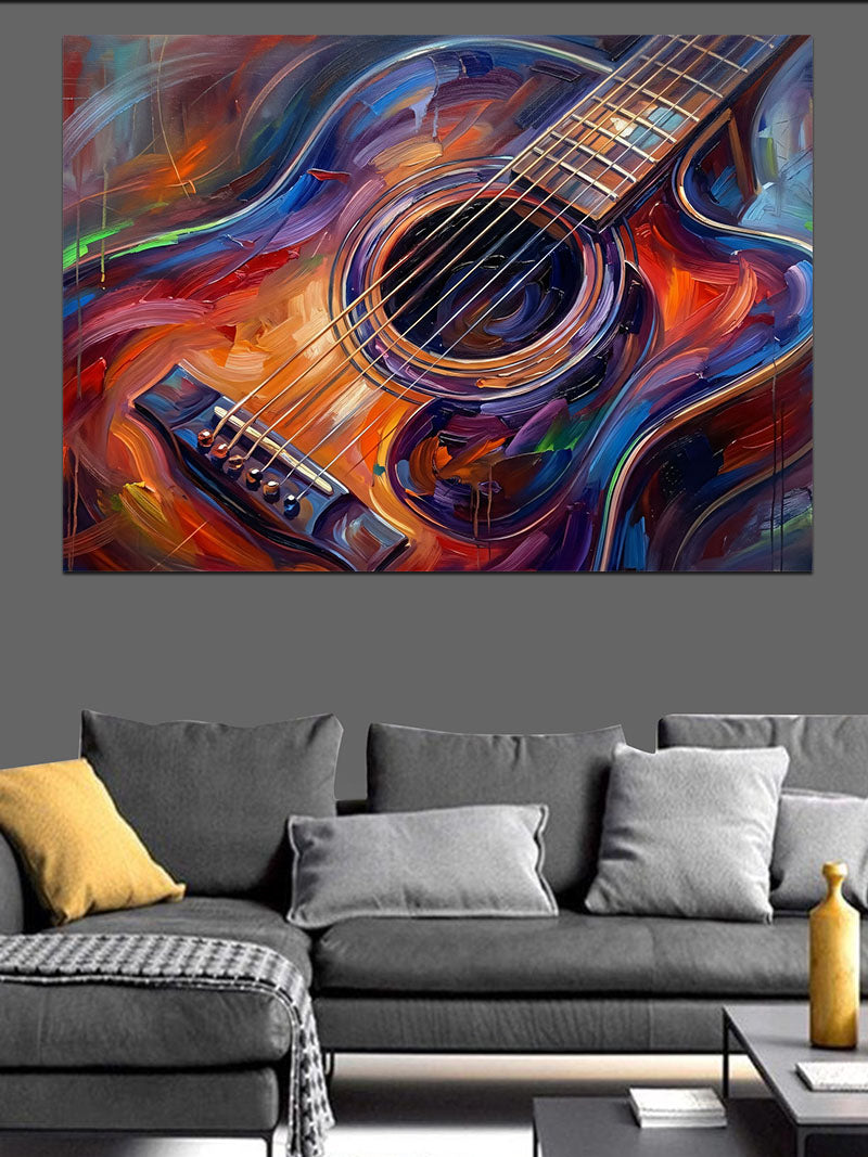 Renk Patlamalı Akustik Gitar Tablosu Kanvas Tablo