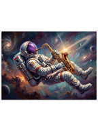 Galaksi içinde müzik yapan astronot.