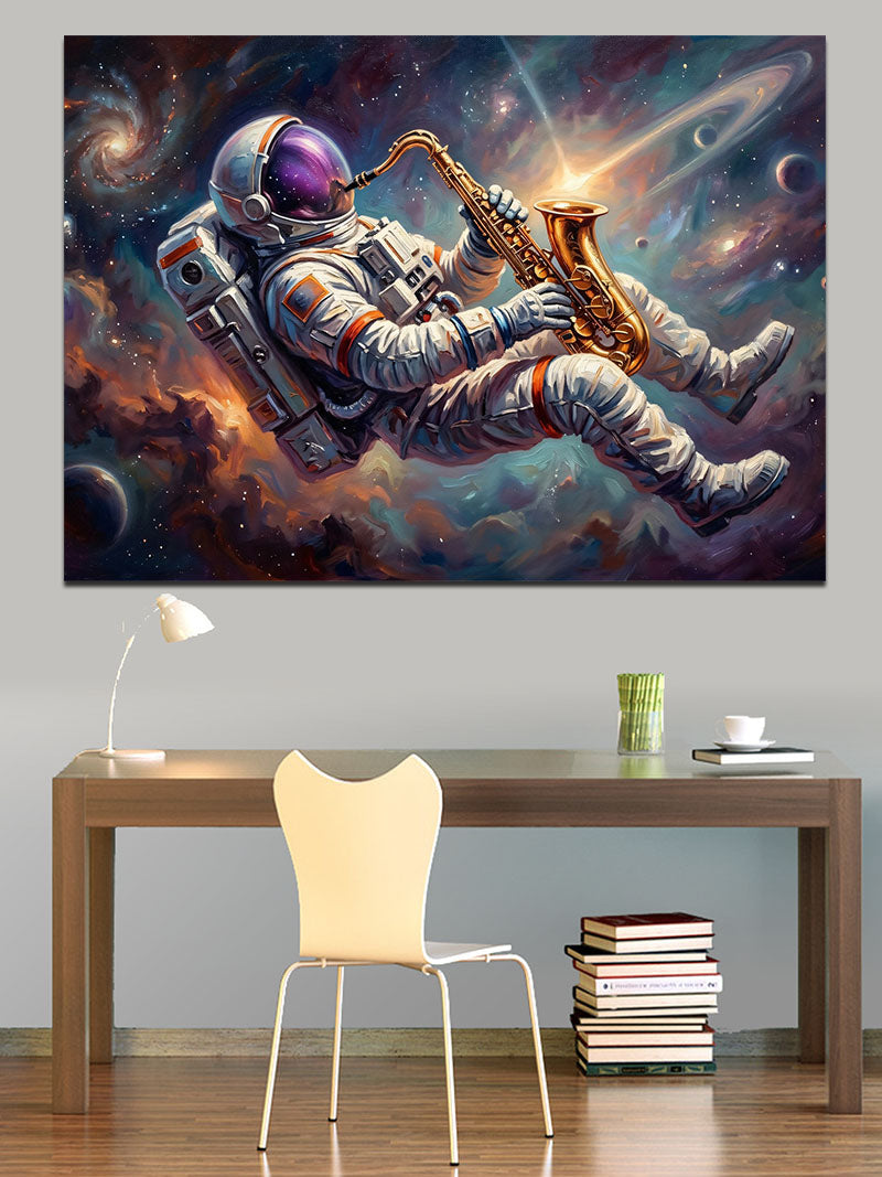 Uzayda Saksafon Çalan Yalnız Astronot Kanvas Tablo