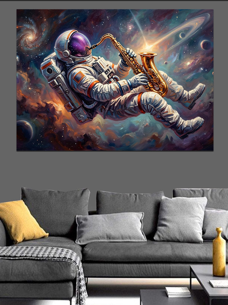 Uzayda Saksafon Çalan Yalnız Astronot Kanvas Tablo