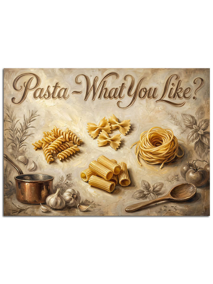 "Pasta What You Like" yazılı pano.