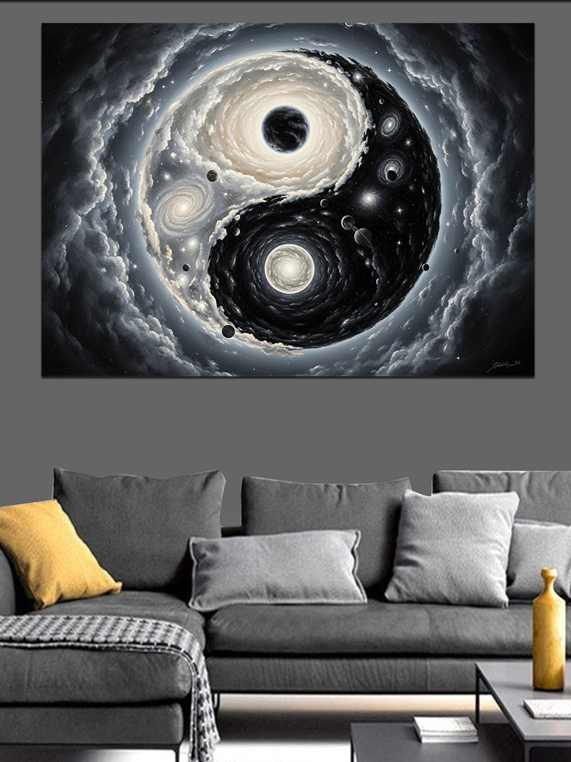Yin Yang Formunda Kozmik Sembol Kanvas Tablo