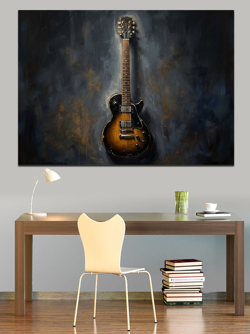 Karanlık Fondaki Klasik Elektro Gitar Kanvas Tablo